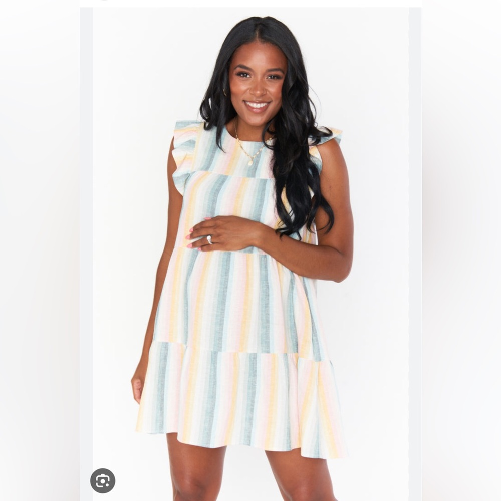 Show Me Your Mumu Daydream Mini Dress in Sunset Stripe Linen Blend Size XXL 🌅